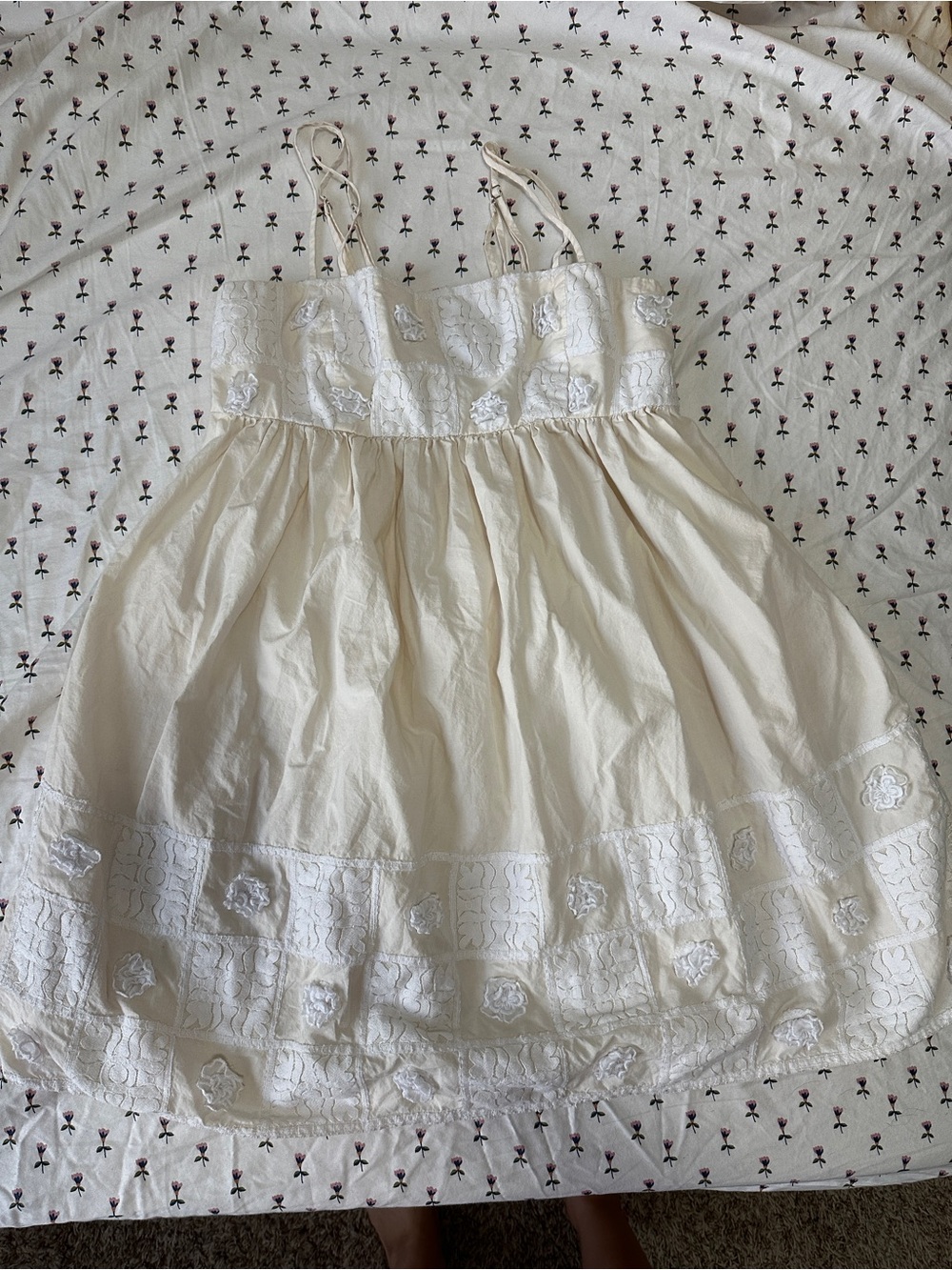 Anthropologie Cream Embroidered Cotton Mini Dress